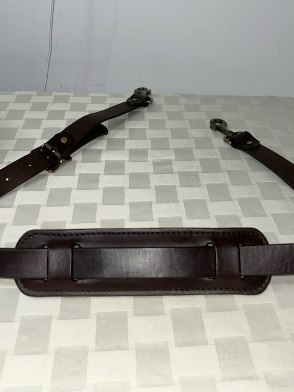 Filson Dark Brown Leather Padded Shoulder Strap with Brass Clips